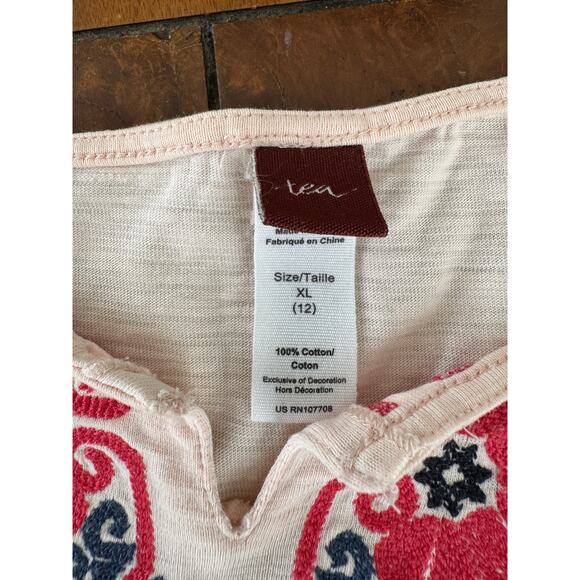 Tea Collection T-Shirt, Pink Embroidered Tee, Girls Size 12 XL or Women's XS/S - Picture 7 of 9
